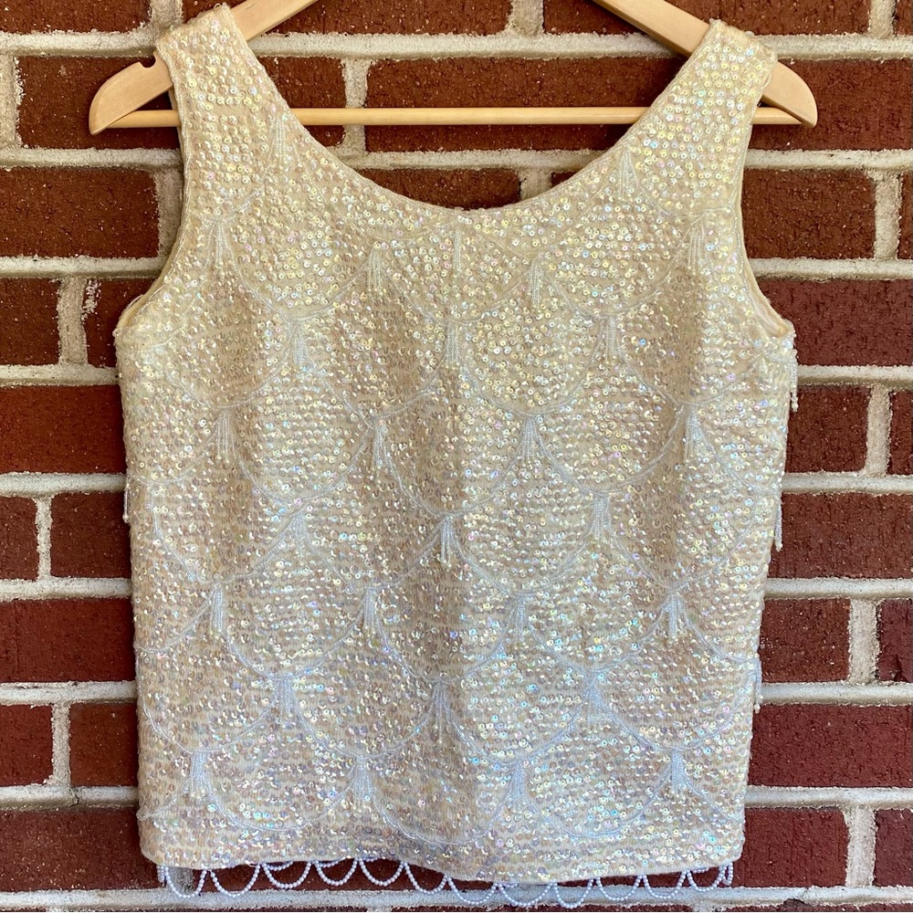 Cream Vintage Sequin Top